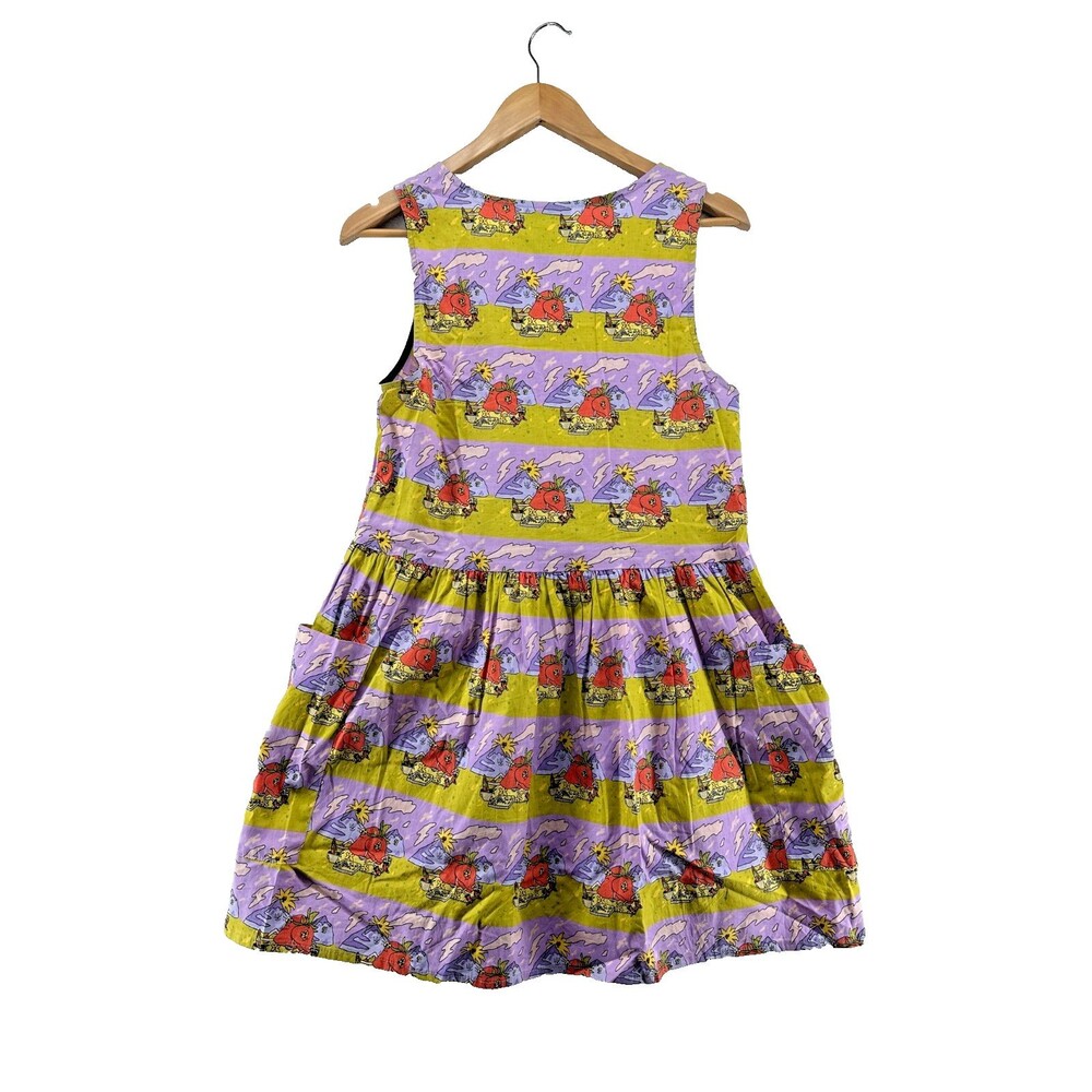 Nooworks Big Pocket Dress Size M Stawberry Jammin Print Novelty Colorful Stripe - Picture 7 of 10